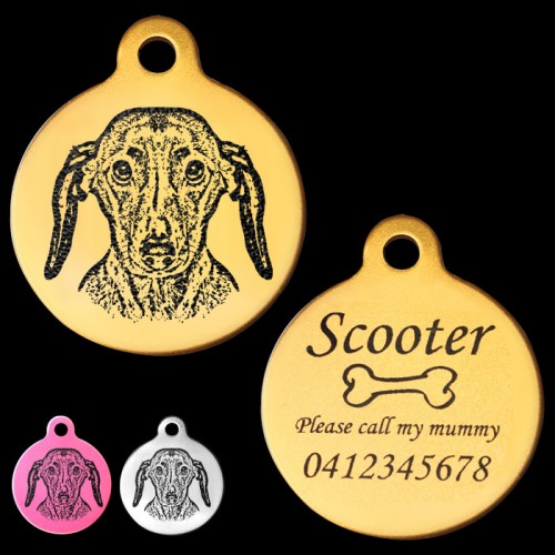 Dachshund Engraved 31mm Large Round Pet Dog ID Tag